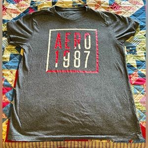 Men’s Aeropostale “1987” Dark Heather Gray/Red Distressed Tee - Large